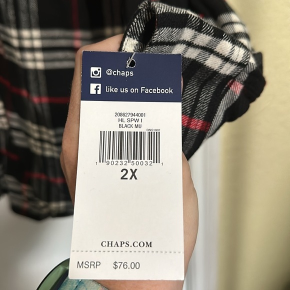 NWT Chaps Ralph Lauren Shirt Size 2X Plaid Flannel Jacket Zip Front Black Red - Picture 3 of 3